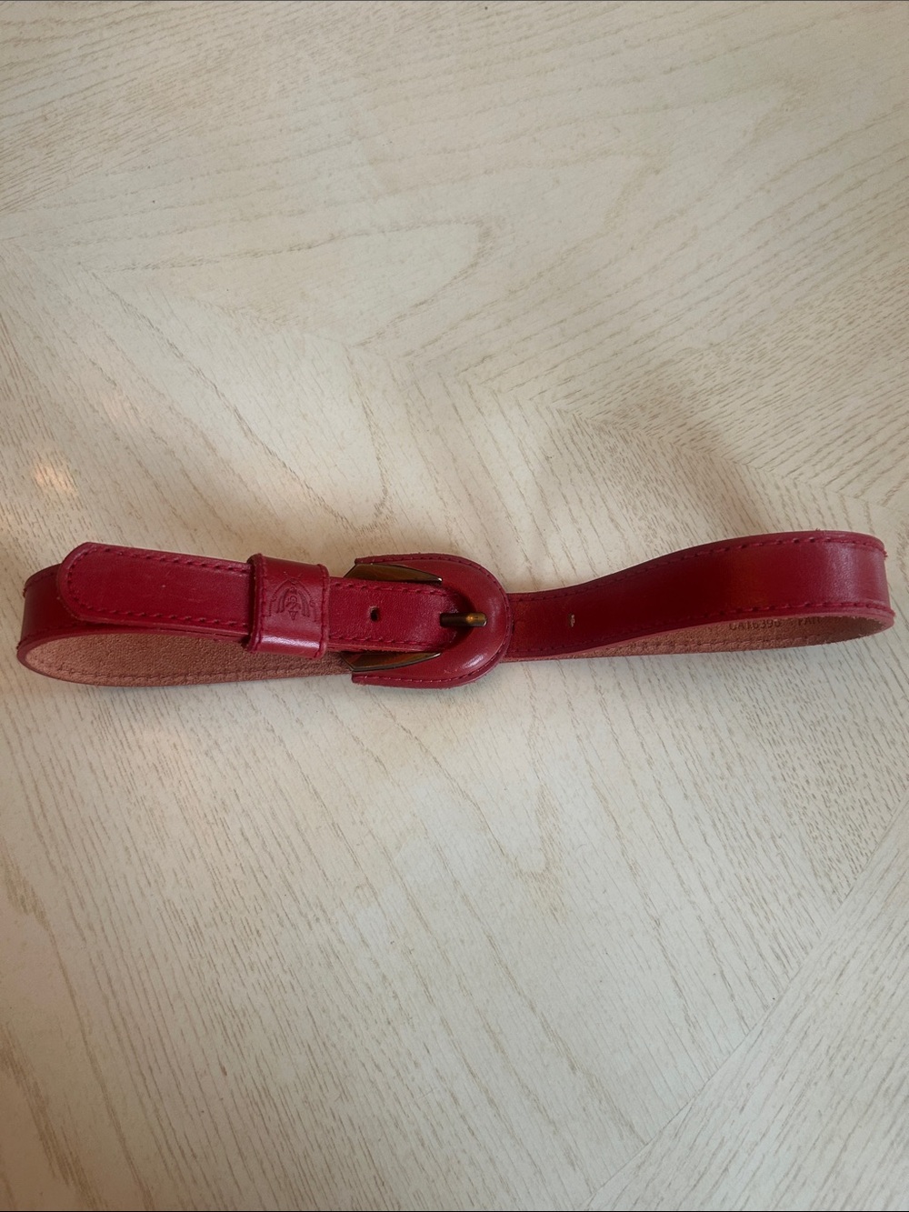 Liz Claiborne Red Womens Leather Belt with Brass-Tone Buckle
